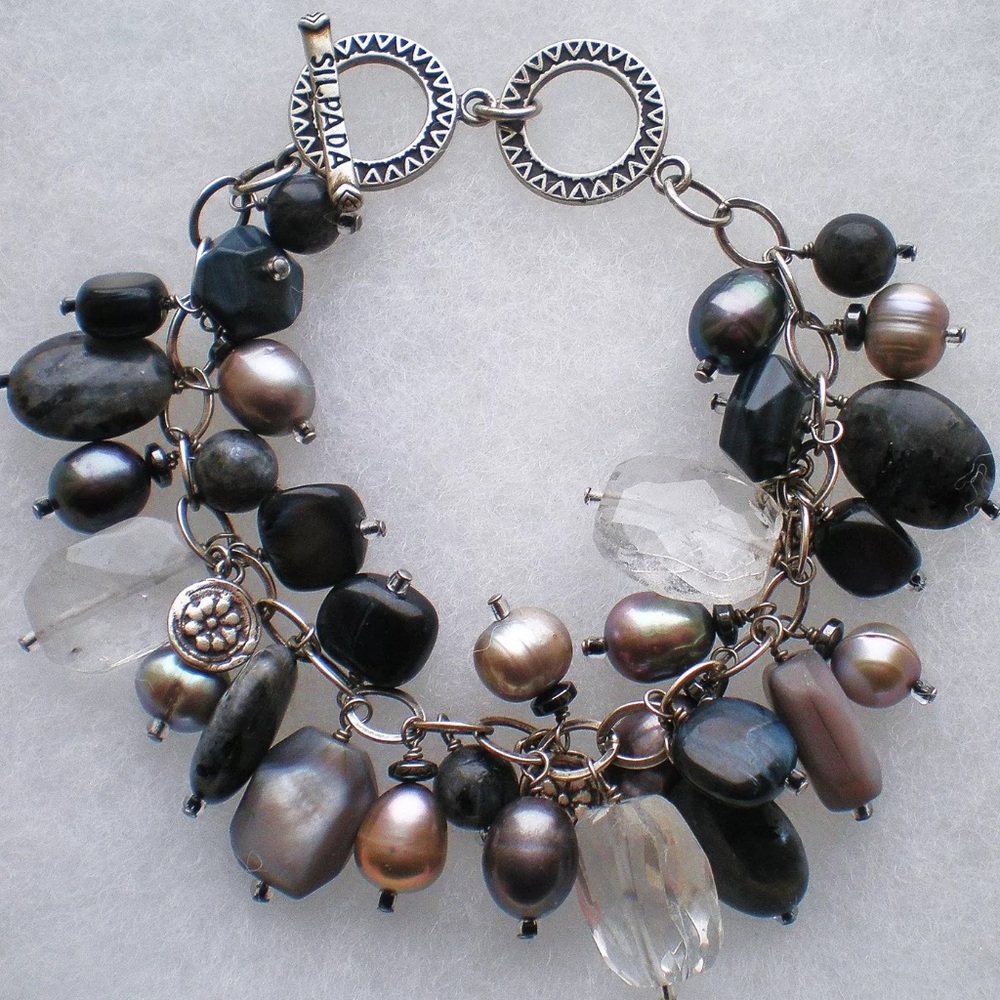 Silpada Vintage Rare Sterling Silver Various Gemstone Toggle Cha-Cha Bracelet